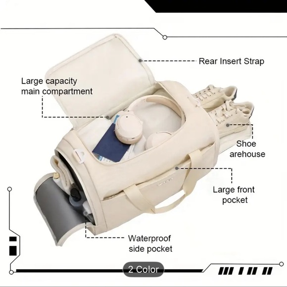 Green Foldable Travel Bag Large Capacity with Shoulder Strap - Picture 4 of 12